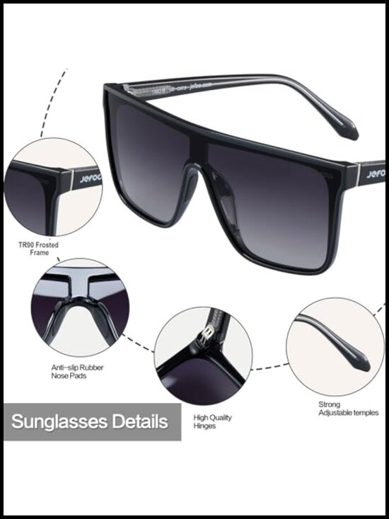 Polarized Square Oversized Sunglasses Flat Top Shield UV Protection main image 3